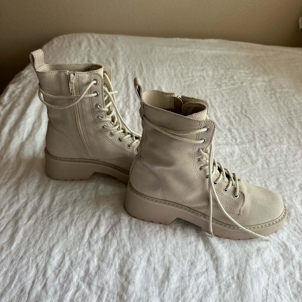 Cream Lace-Up Ankle Boots - Steve Madden